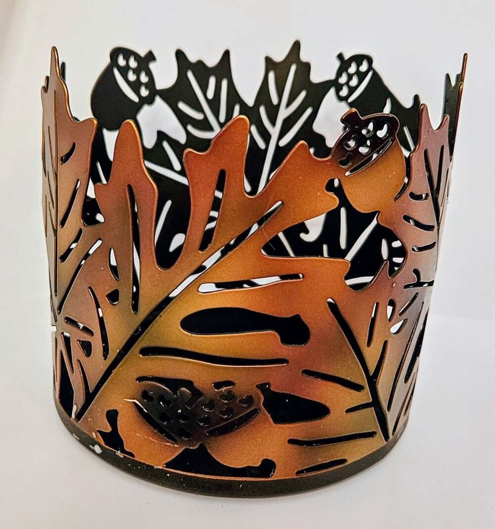 Autumn Fall Leaves Metal Jar Candle Holder by Sonoma 3.5" Diam.